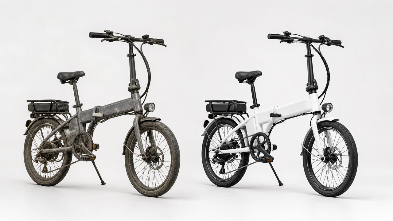 古い電動自転車と新しい電動自転車を並べた買い替え比較イメージ