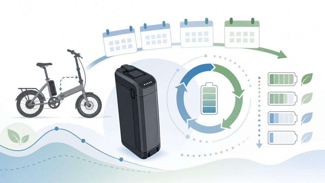 電動アシスト自転車のバッテリーが何年もつか充放電回数と年数で示した図解